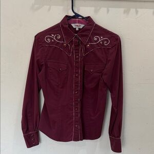 Roper Maroon Button Down Shirt with Embroidery